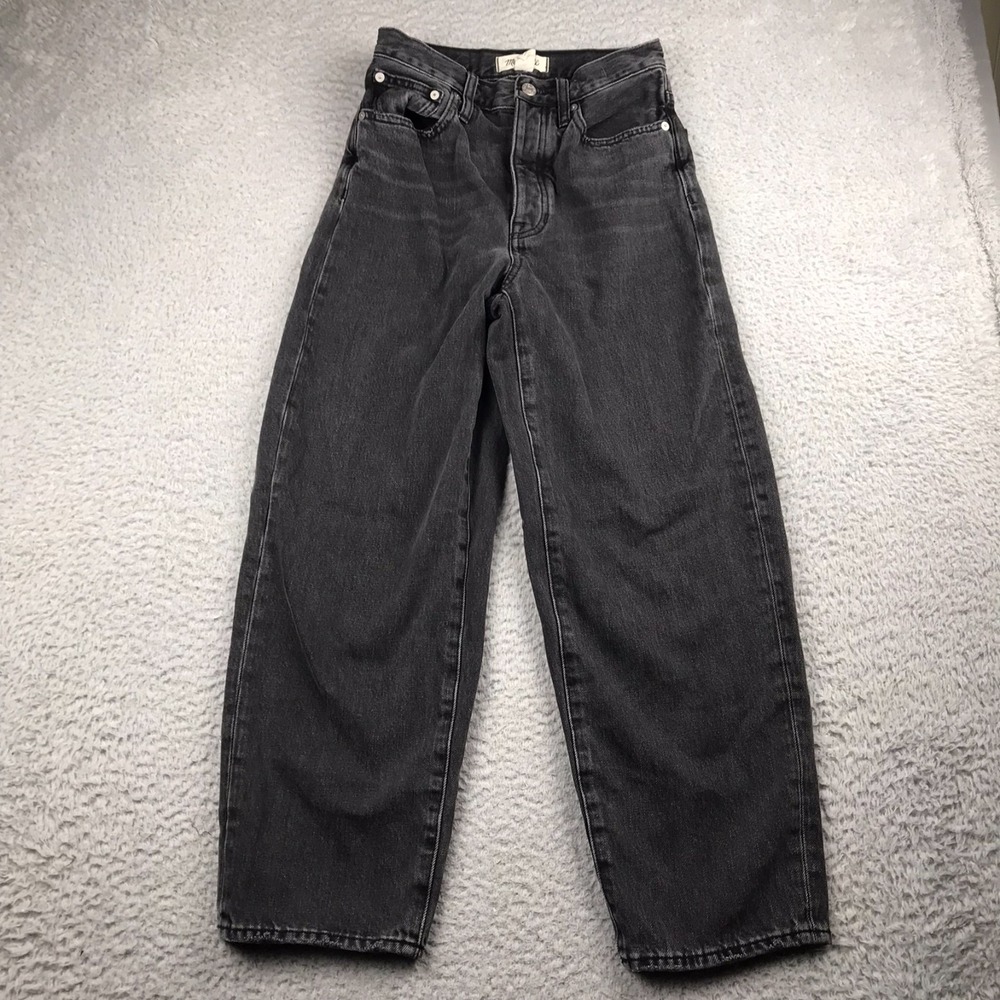Madewell Balloon Jeans Womens 23 (26x25) Black High Rise Baggy Cropped Denim